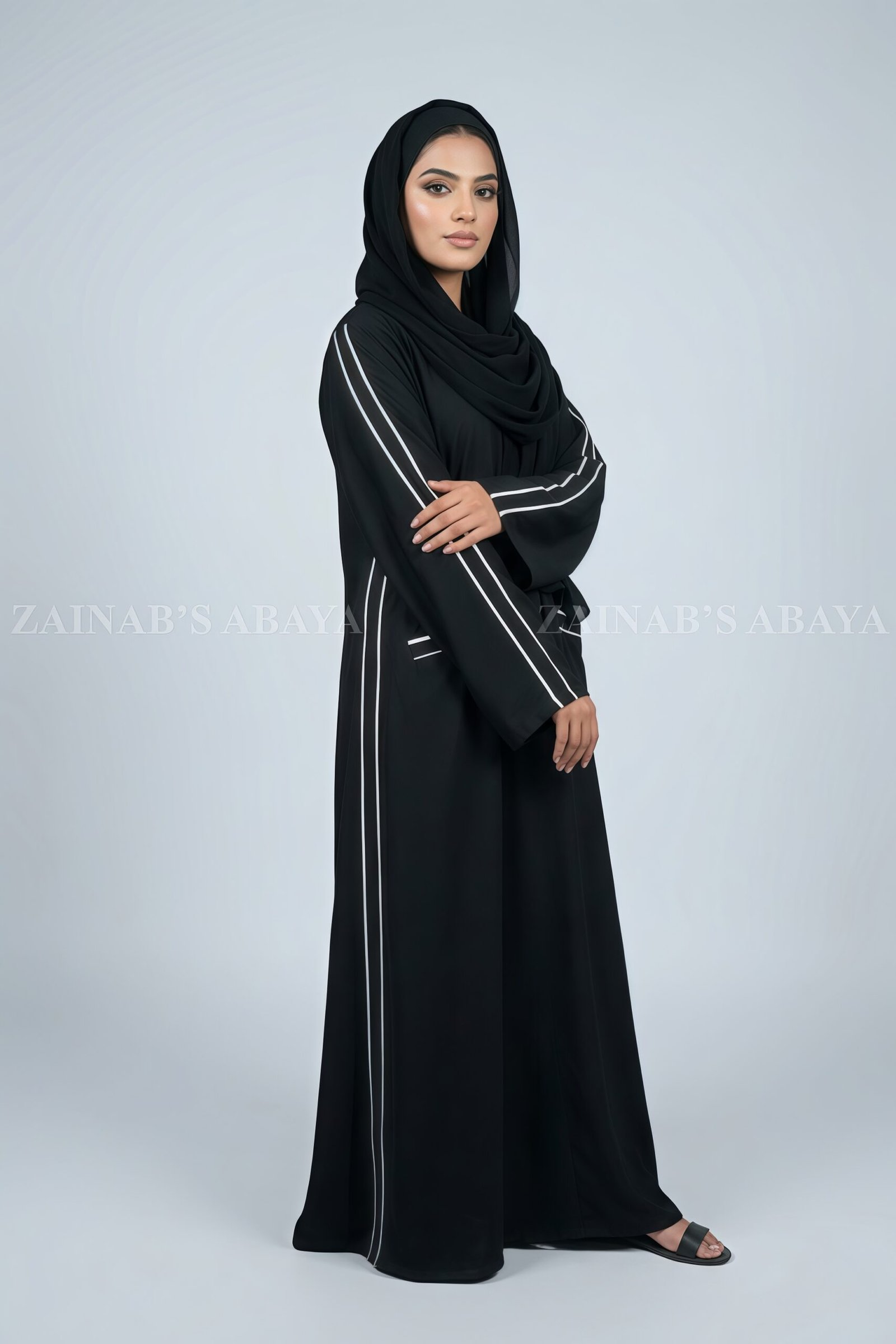 Maxi Abaya Zainab Designer Abaya Maxi Abaya for women in black color with a matching scarf in chiffon fabric