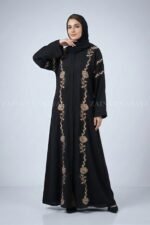 Front Open Gown Abaya in Nida fabric with elegant embroidery