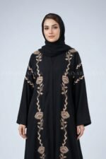 Front Open Gown Abaya in Nida fabric with elegant embroidery