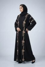 Front Open Gown Abaya in Nida fabric with elegant embroidery