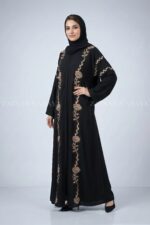 Front Open Gown Abaya in Nida fabric with elegant embroidery