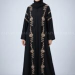 Front Open Gown Abaya in Nida fabric with elegant embroidery