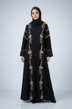 Front Open Gown Abaya in Nida fabric with elegant embroidery