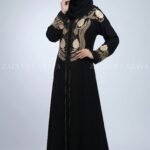 Embroidered Front Open Gown Abaya with a matching scarf