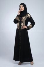 Embroidered Front Open Gown Abaya with a matching scarf
