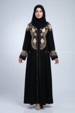 Embroidered Front Open Gown Abaya for women with a matching scarf