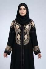 Embroidered Front Open Gown Abaya with a matching scarf