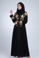 Embroidered Front Open Gown Abaya for women with a matching scarf