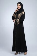 Embroidered Front Open Gown Abaya for women with a matching scarf