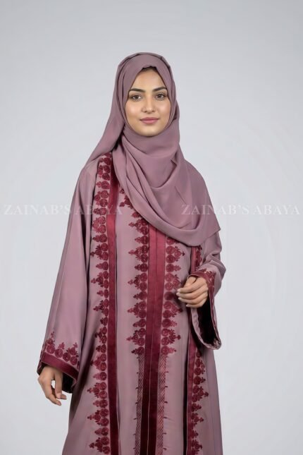 Embroidered Double Gown Abaya with a matching scarf