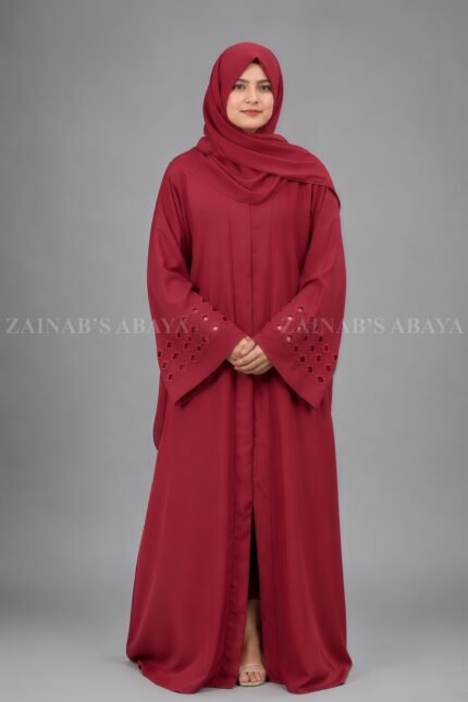 Nida Front Open Gown Abaya with a matching scarf