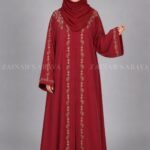 Nida front open gown abaya with intricate embroidery on the front, back, and sleeves, offering a stylish and modest design.
