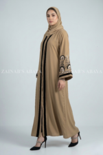 Nida Color Front Open Gown Abaya Embroidery On Sleeves – 0831 - Image 4