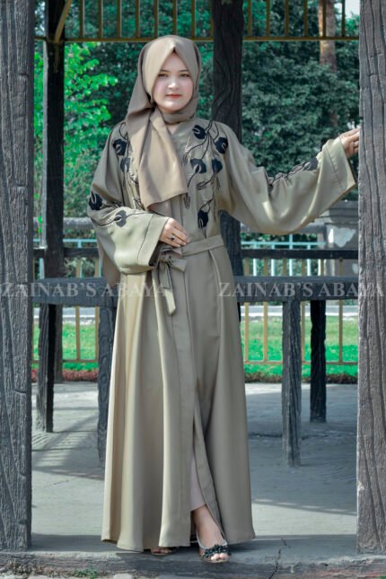 Front Open Abaya with Embroidery on Front and Sleeves