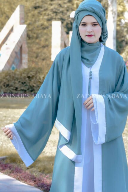 Dual Layered Maxi Abaya with Outer in Chiffon the inner in Nida Korean Fabric with same color scarf.
