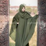 Double Chiffon Butterfly Abaya in Olive Green Color with same matching color scarf.