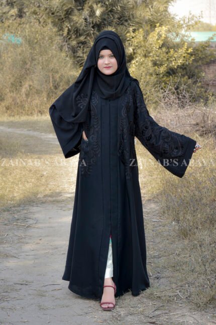 Front Open Gown Abaya in Nida fabric