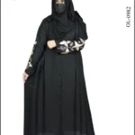Black front open gown abaya with elegant embroidery on the sleeves, offering a stylish and modest design.