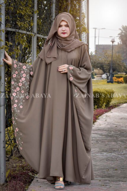 Butterfly Abaya with Embroidery on Borders in Nida Korean Fabric with Motive on Staler.