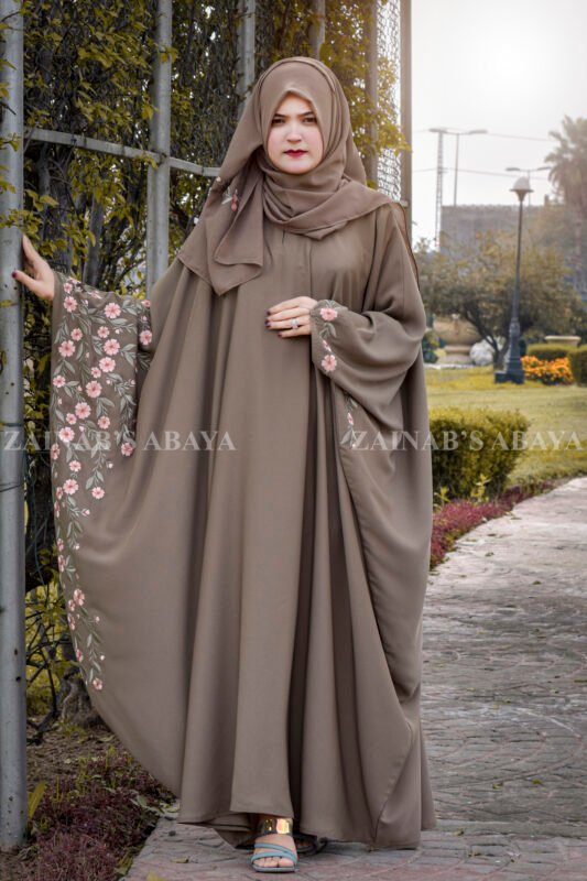 Butterfly Abaya with Embroidery on Borders in Nida Korean Fabric with Motive on Staler.