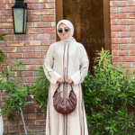 Maxi Abaya in Nida Korean Fabric with Ban and Strips Design as well same color scarf in chiffon fabric.