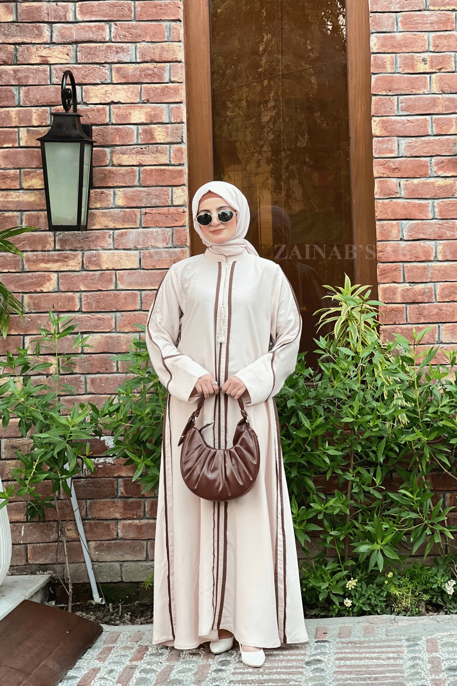 Maxi Abaya - Zainab Designer Abaya Maxi Abaya in Nida Korean Fabric with Ban and Strips Design as well same color scarf in chiffon fabric.