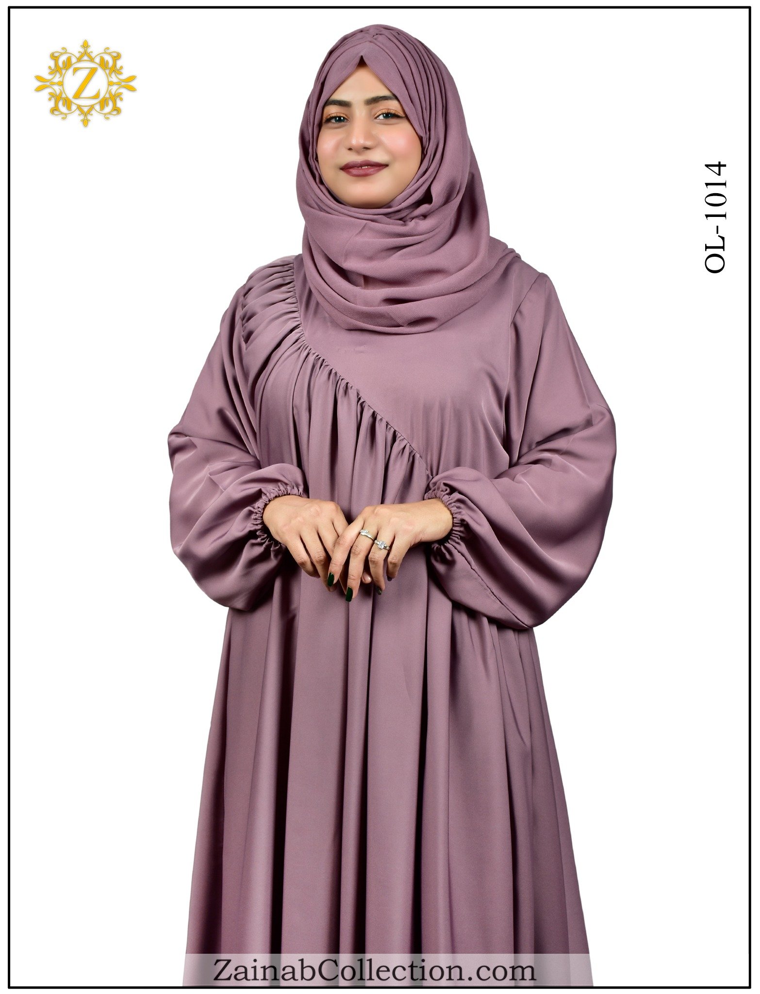 Nida maxi abaya with V-neck style, plates design, and elastic sleeves for a stylish and comfortable fit.