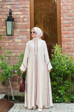 Nida Maxi Abaya with Ban & Strips Design OL-1013 - Image 3