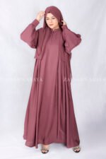 Nida Maxi Abaya in Maroon Color with Plates and Cuff Style Sleeves as well as a matching scarf in chiffon fabric.