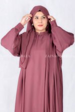 Nida Maxi Abaya in Maroon Color with Plates and Cuff Style Sleeves as well as a matching scarf in chiffon fabric.