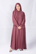 Nida Maxi Abaya in Maroon Color with Plates and Cuff Style Sleeves as well as a matching scarf in chiffon fabric.