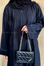 Front Open Abaya in Navy Blue Color with Embroidery on Front & Sleeves in Nida Korean Imported Stuff.