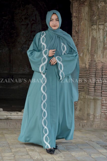 Front Open Abaya with Embroidery on Front and Cuffs