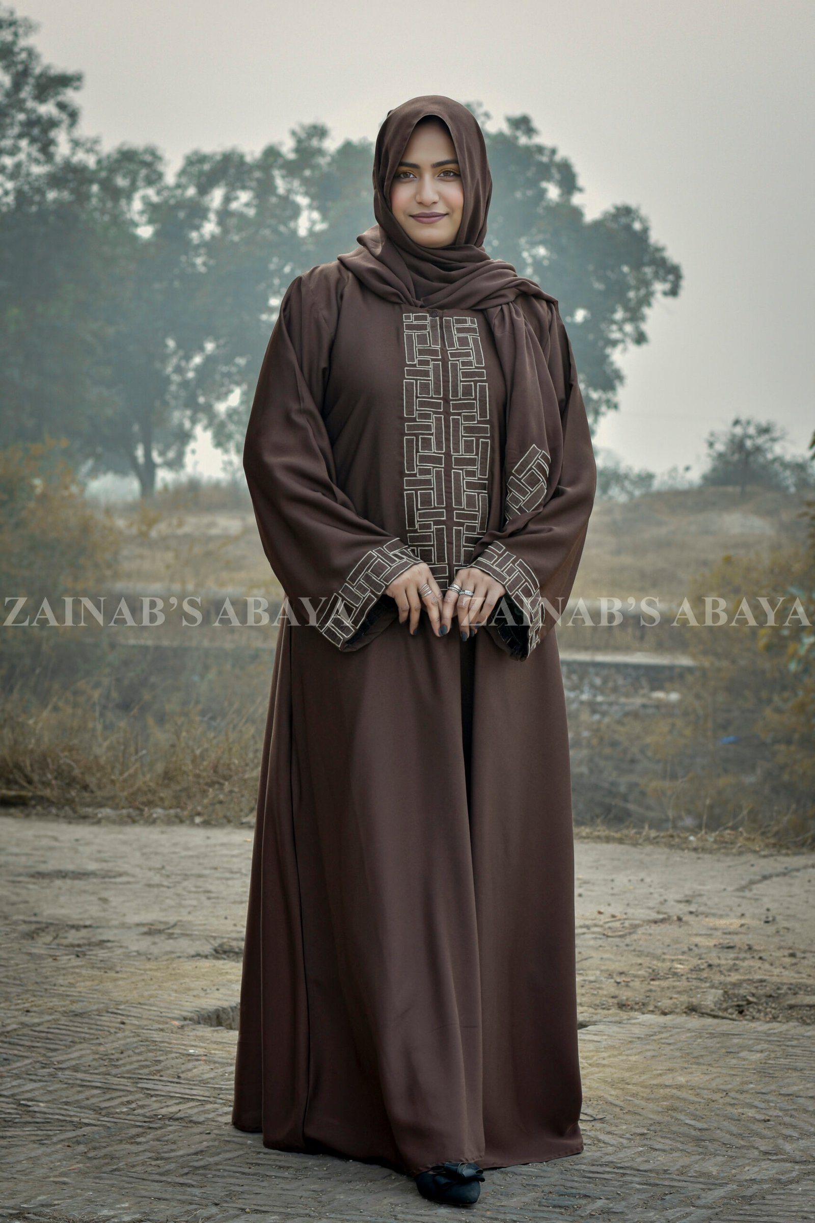 _ZZZ0266+ (1) Maxi Abaya with Embroidery on Front & Sleeves OL- 182 - Image 1