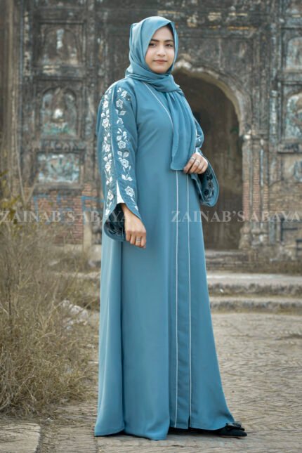 Front Open Abaya with Embroidery on Sleeves