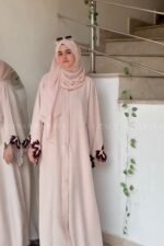 Front Open Abaya with Cut & Pearl Work on Sleeves OL-1045 - Image 3