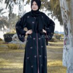 Front Open Abaya with Bow Style Embroidery on Front & Sleeves