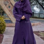 Plain Abaya in Front Open Style Purple Color with same color chiffon scarf.