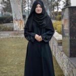 Plain Black Abaya in Black Color with Chiffon Scarf