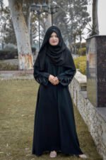 Plain Black Abaya in Black Color with Chiffon Scarf