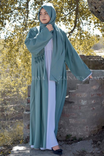 Maxi Abaya + Gown in Nida Korean Fabric with Plates and Pearl Work
