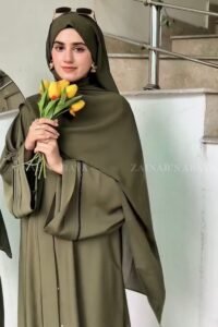 Serene Olive Front Open Abaya OL-1072 - Image 2