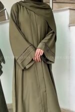 Serene Olive Front Open Abaya OL-1072 - Image 3