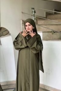 Serene Olive Front Open Abaya OL-1072 - Image 4
