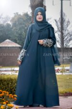 Maxi Abaya in Nida Korean Fabric with Attachable Embroidered Sleeves with same color staler.