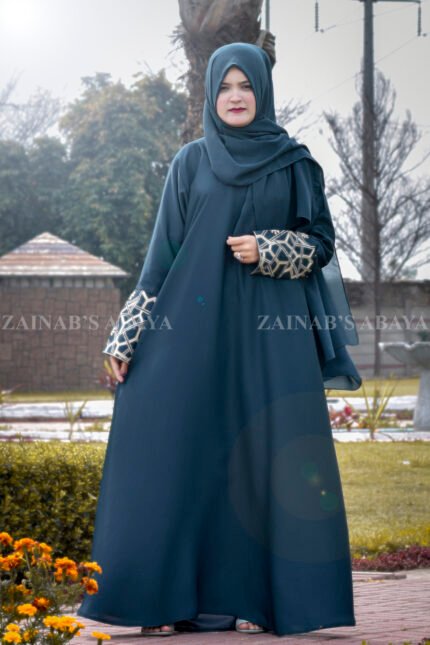 Maxi Abaya in Nida Korean Fabric with Attachable Embroidered Sleeves with same color staler.