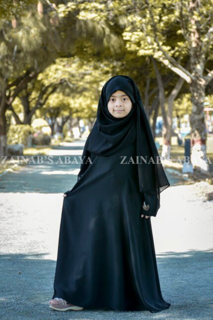 Black Maxi Abaya for Babies with PEarl and Embroidery Work on Sleeves.