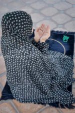 Prayer Chadar in Black Chiffon with White Floral Print Acc-45 - Image 2