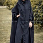 Black Iraqi Chadar in Nida Korean Fabric with Button Style on Front.