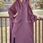 Kasani Colored Iraqi Chadar in Nida Korean Fabric with Button Style on Front